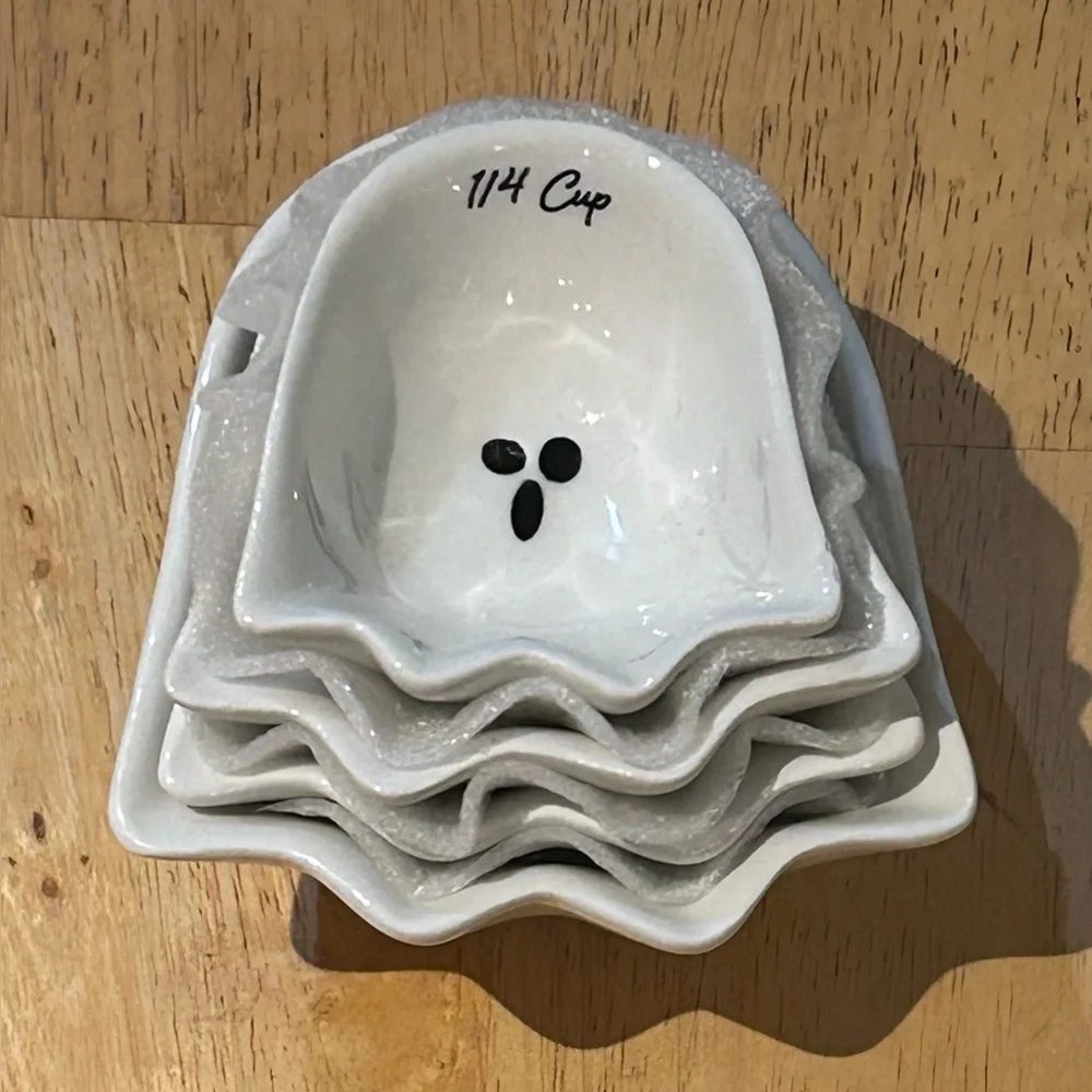 Set of 4 Ceramic Halloween Ghost Shaped Nesting Measuring Cups By The Bake Shop